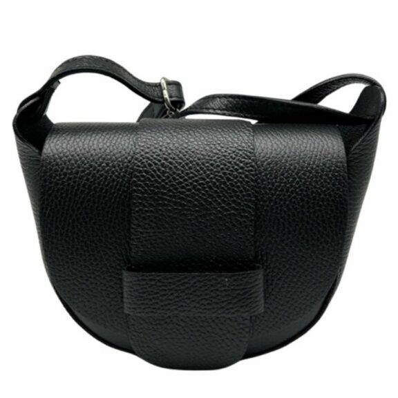 Sac Margot Noir à bandoulière en cuir grainé - Louisa Lee