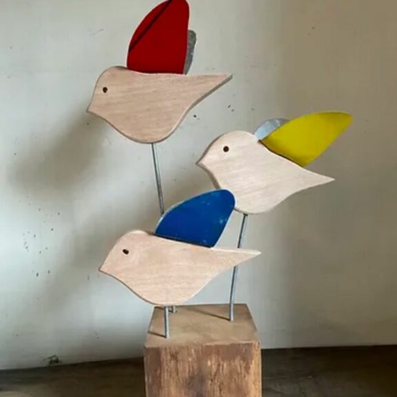 Trio d'oiseaux colorés sur socle - Fafa des Bois