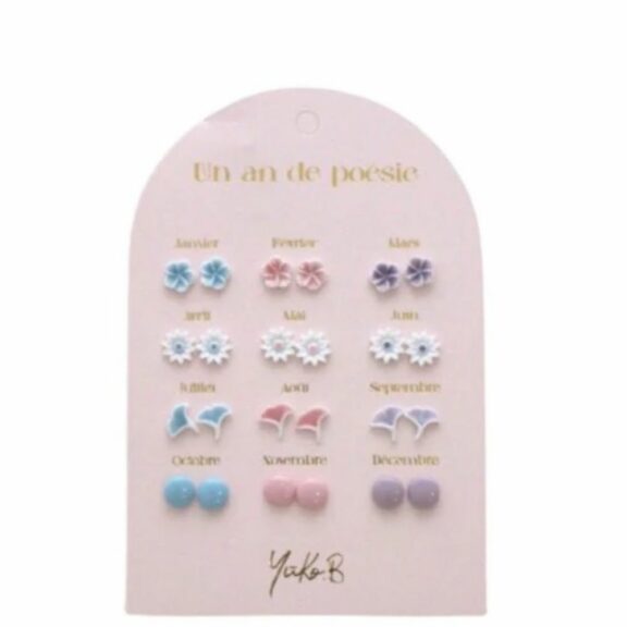 12 paires de boucles d'oreilles en céramique / Série pastel - Un an de poésie - Yuko B.