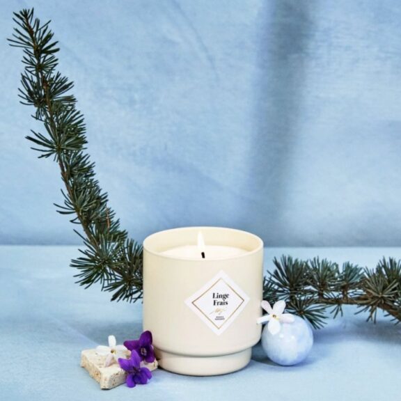 Bougie Bijou Linge Frais 180g et son bracelet doré & pastilles beiges - My Jolie Candle