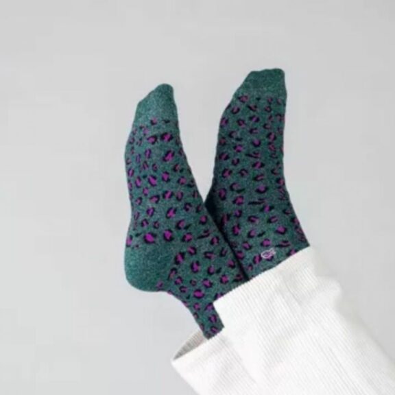 Chaussettes léopard vert et violet en coton peigné - BillyBelt